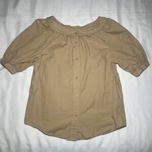 Lauren Ralph Lauren Shirt Beige Size M Lightweight Button Up Puff Short Sleeve